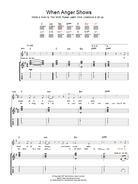 Learn to play Editors When Anger Shows sheet music for Guitar Tab in minutes. Price: 7.8900$ Editors When Anger Shows sheet music notes and chords arranged for Guitar Tab