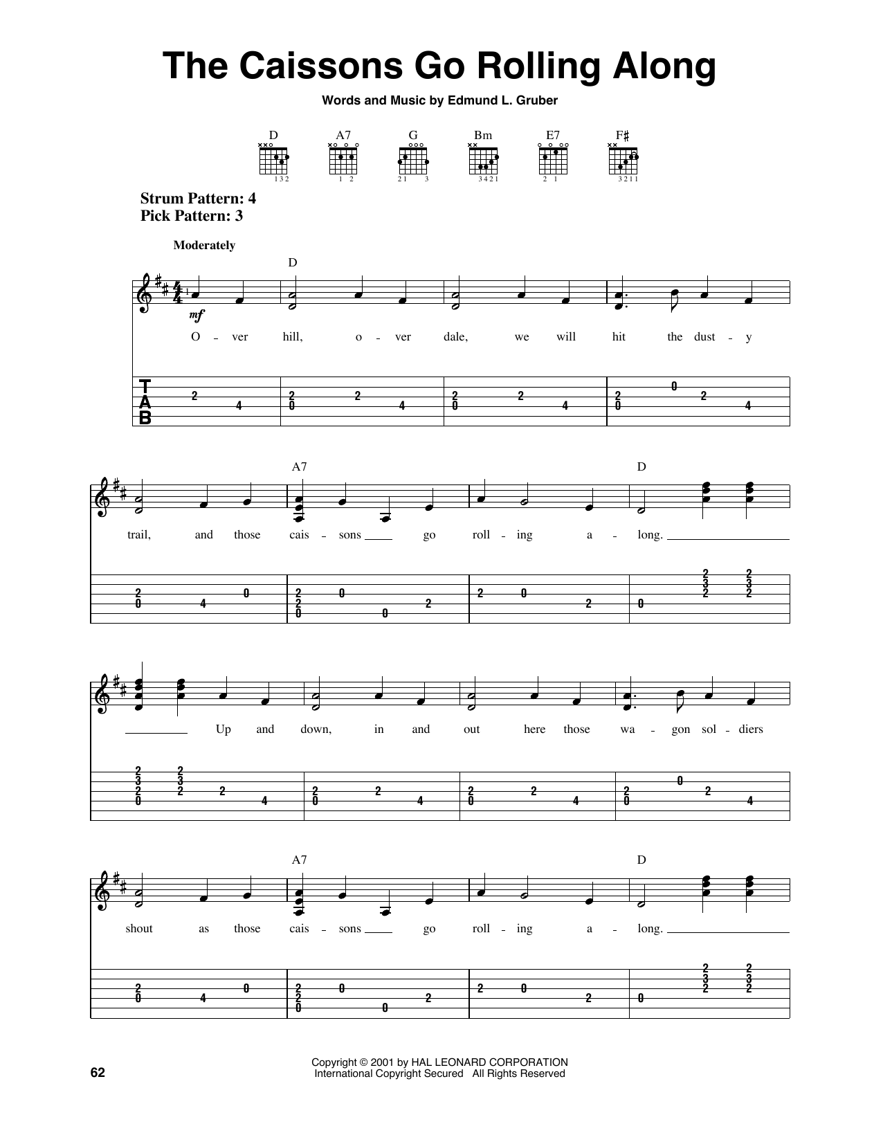 Edmund L. Gruber The Caissons Go Rolling Along sheet music notes and chords. Download Printable PDF.