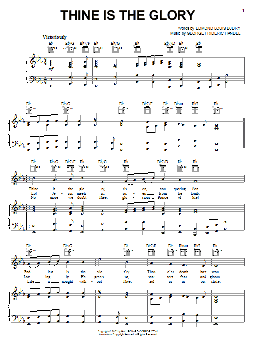 Edmund Louis Budry Thine Is The Glory sheet music notes and chords arranged for Piano, Vocal & Guitar Chords (Right-Hand Melody)