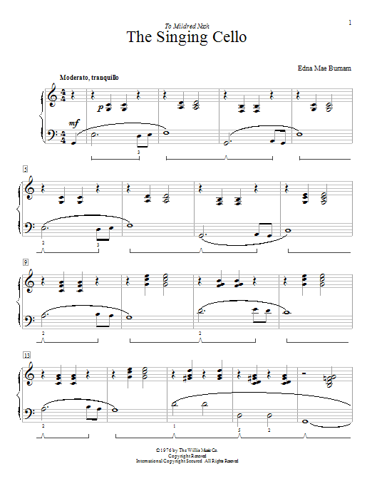 Edna Mae Burnam The Singing Cello sheet music notes and chords arranged for Educational Piano
