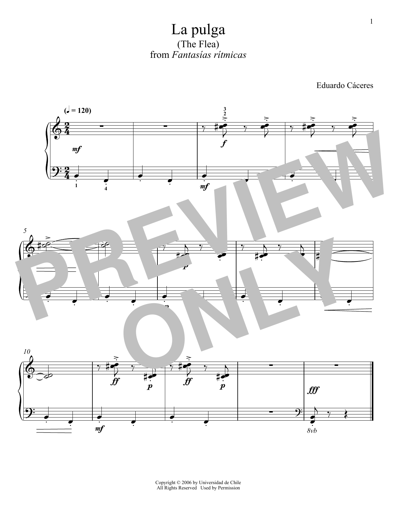Learn to play Eduardo Cáceres La Pulga sheet music for Piano Solo in minutes. Price: 7.8900$ Eduardo Cáceres La Pulga sheet music notes and chords arranged for Piano Solo
