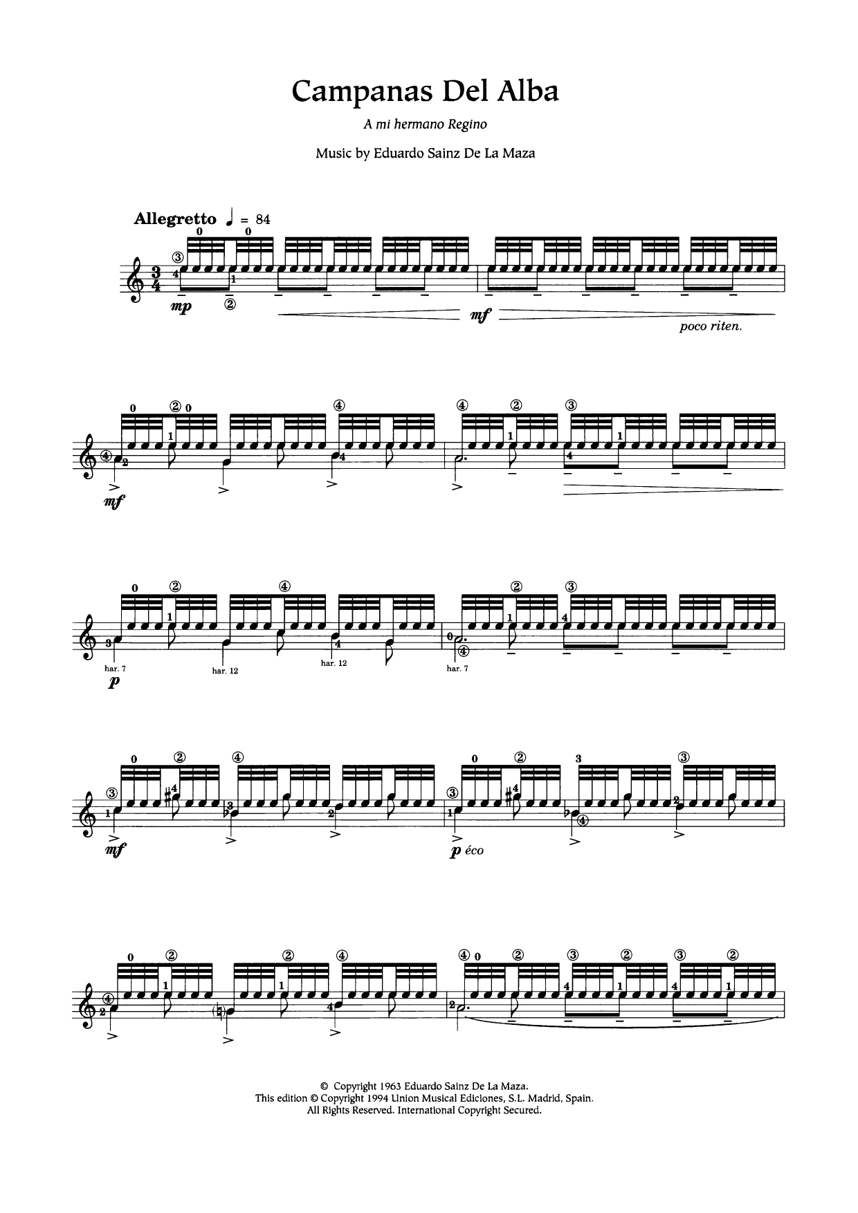 Eduardo Sainz de la Maza Campanas Del Alba sheet music notes and chords. Download Printable PDF.