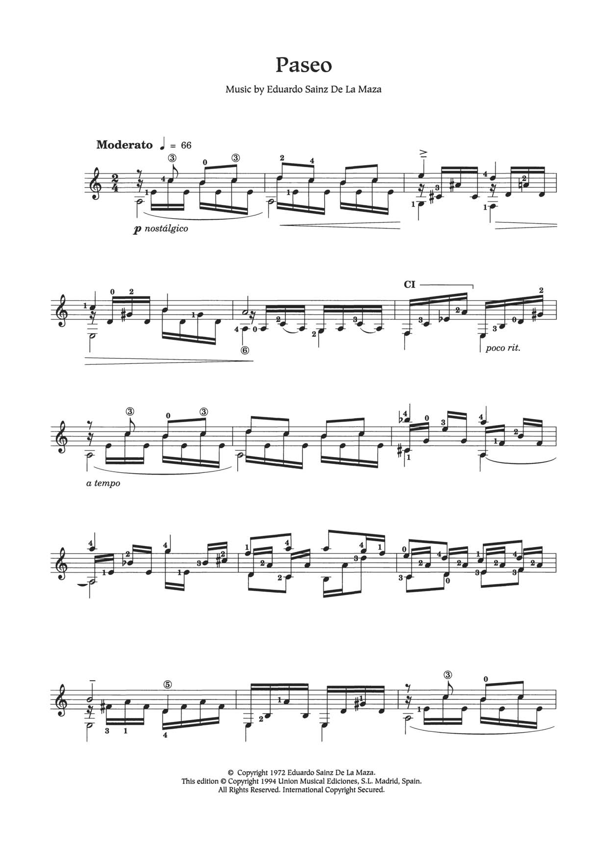 Eduardo Sainz de la Maza Paseo sheet music notes and chords. Download Printable PDF.