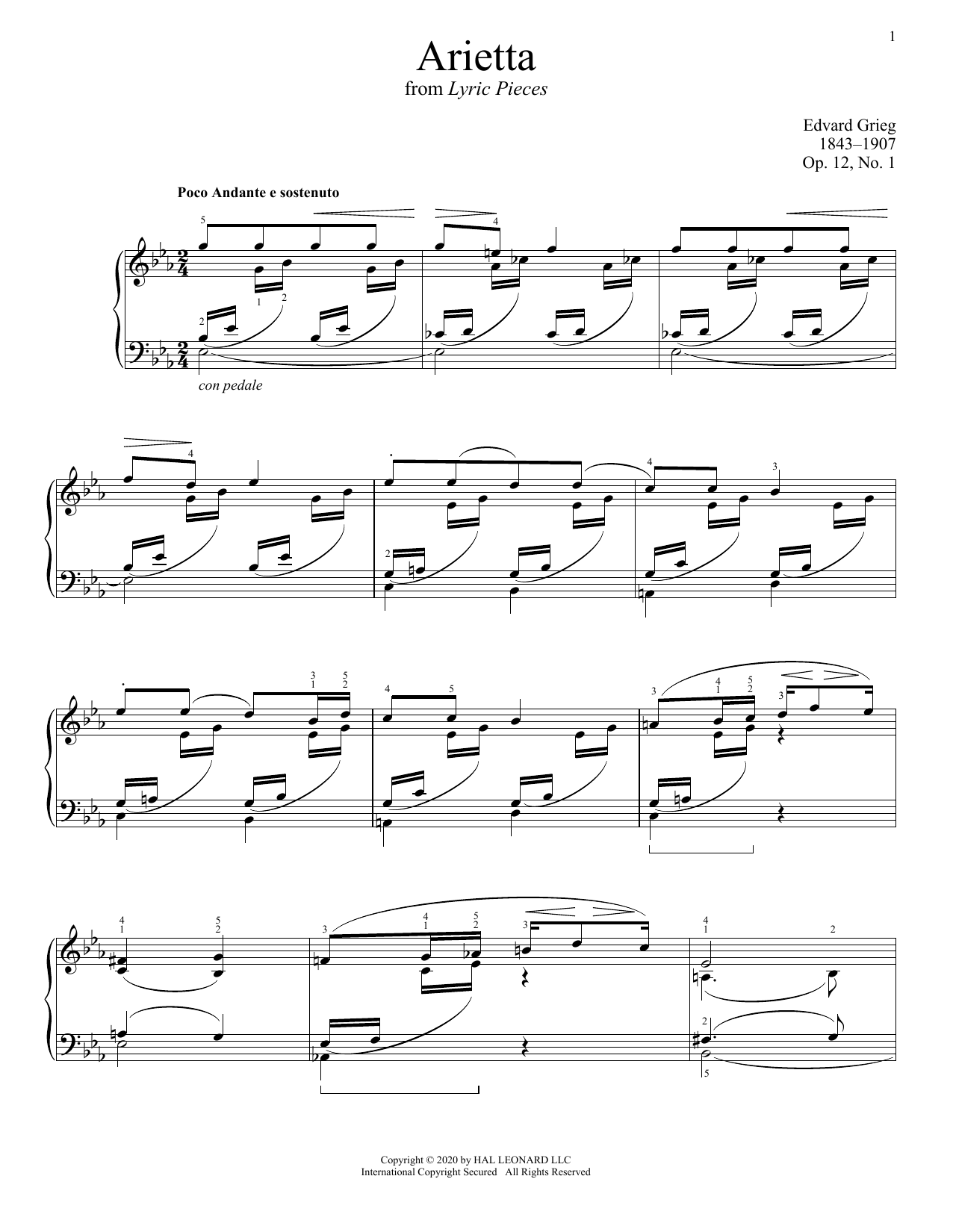 Edvard Grieg Arietta, Op. 12, No. 1 sheet music notes and chords arranged for Piano Solo