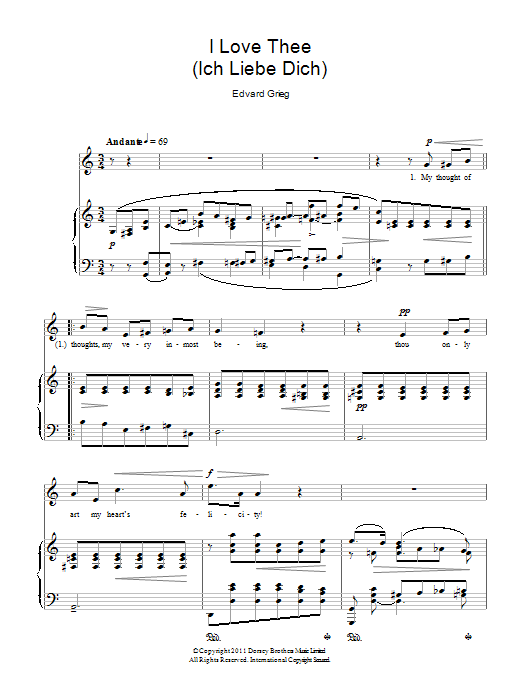 Edvard Grieg I Love Thee (Ich Liebe Dich) sheet music notes and chords. Download Printable PDF.