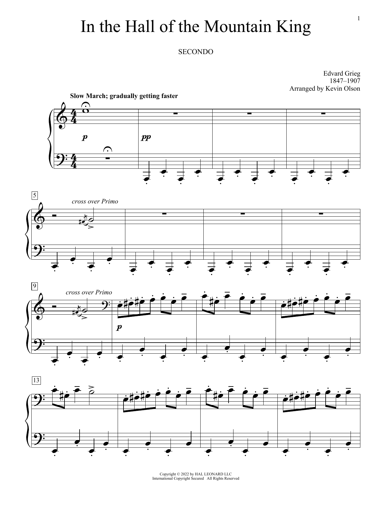 Edvard Grieg In The Hall Of The Mountain King (arr. Kevin Olson) sheet music notes and chords. Download Printable PDF.