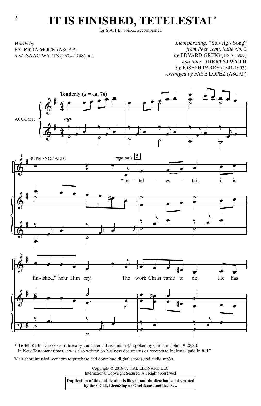 Learn to play Edvard Grieg It Is Finished, Tetelestai (arr. Faye Lopez) sheet music for SATB Choir in minutes. Price: 3.9900$ Edvard Grieg It Is Finished, Tetelestai (arr. Faye Lopez) sheet music notes and chords arranged for SATB Choir
