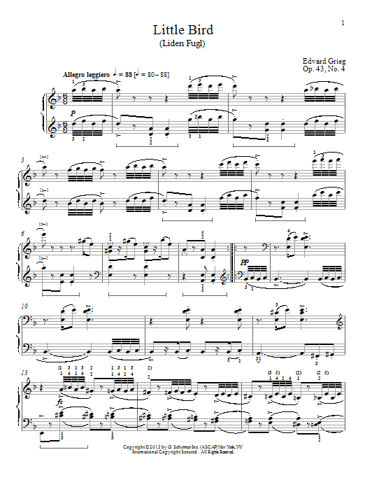 Learn to play William Westney Little Bird (Liden Fugl), Op. 43, No. 4 sheet music for Piano Solo in minutes. Price: 7.8900$ William Westney Little Bird (Liden Fugl), Op. 43, No. 4 sheet music notes and chords arranged for Piano Solo