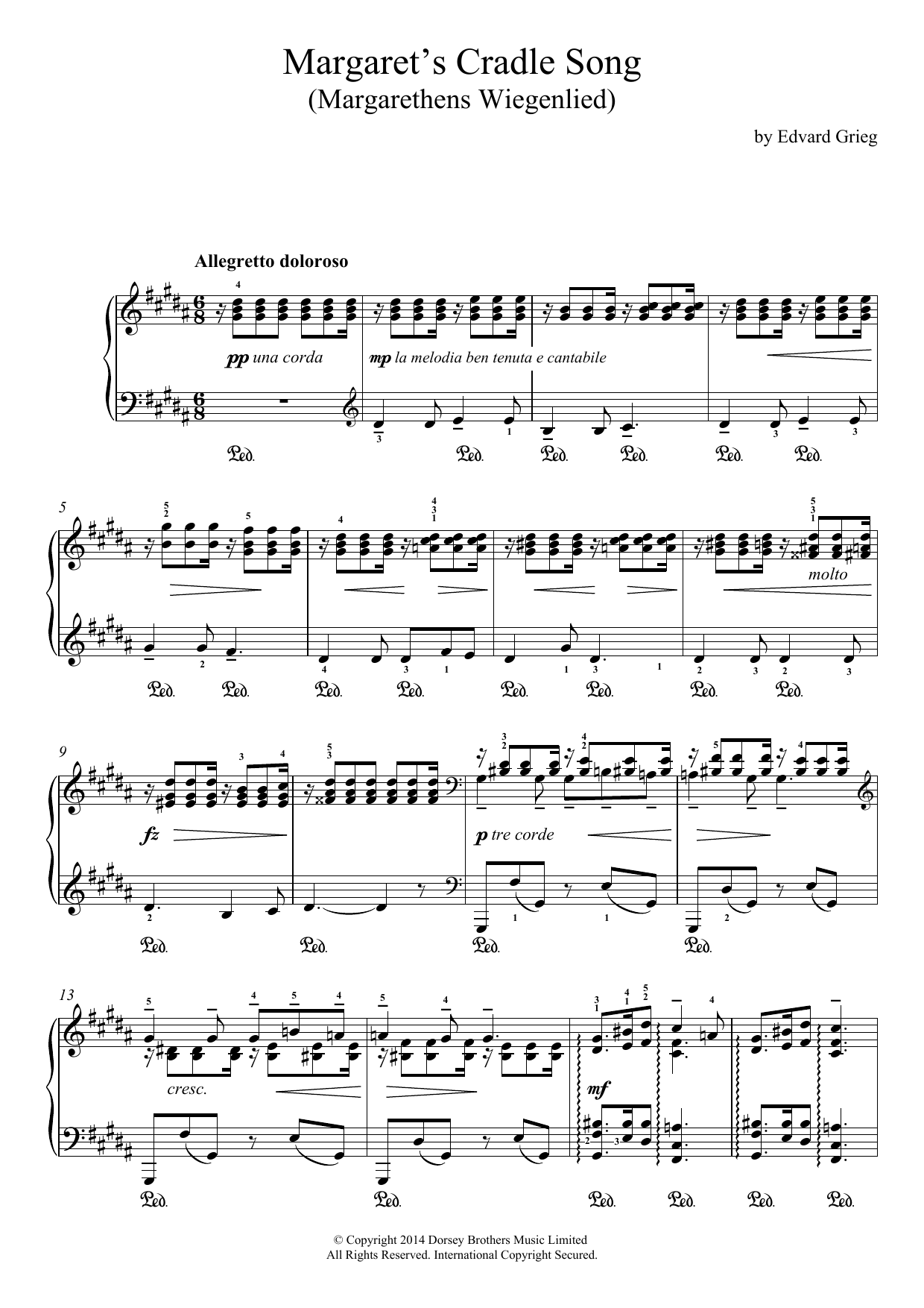 Learn to play Edvard Grieg Margaret's Cradle Song (Margarethens Wiegenlied) sheet music for Piano Solo in minutes. Price: 7.8900$ Edvard Grieg Margaret's Cradle Song (Margarethens Wiegenlied) sheet music notes and chords arranged for Piano Solo