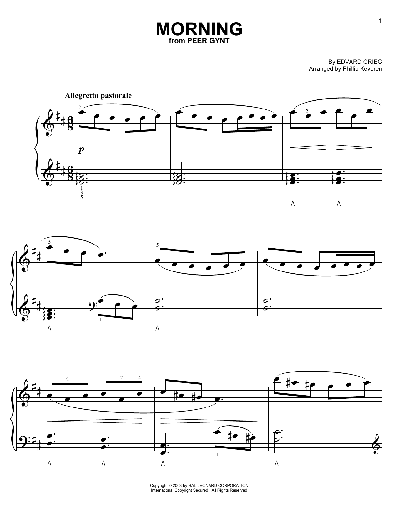 Learn to play Edvard Grieg Morning (from Peer Gynt Suite No.1) sheet music for Easy Piano in minutes. Price: 6.9900$ Edvard Grieg Morning (from Peer Gynt Suite No.1) sheet music notes and chords arranged for Easy Piano