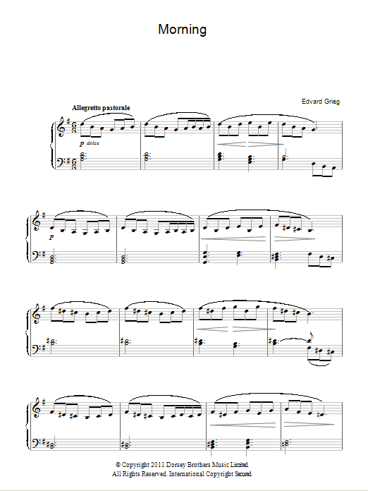 Edvard Grieg Morning (from Peer Gynt Suite No.1) sheet music notes and chords. Download Printable PDF.