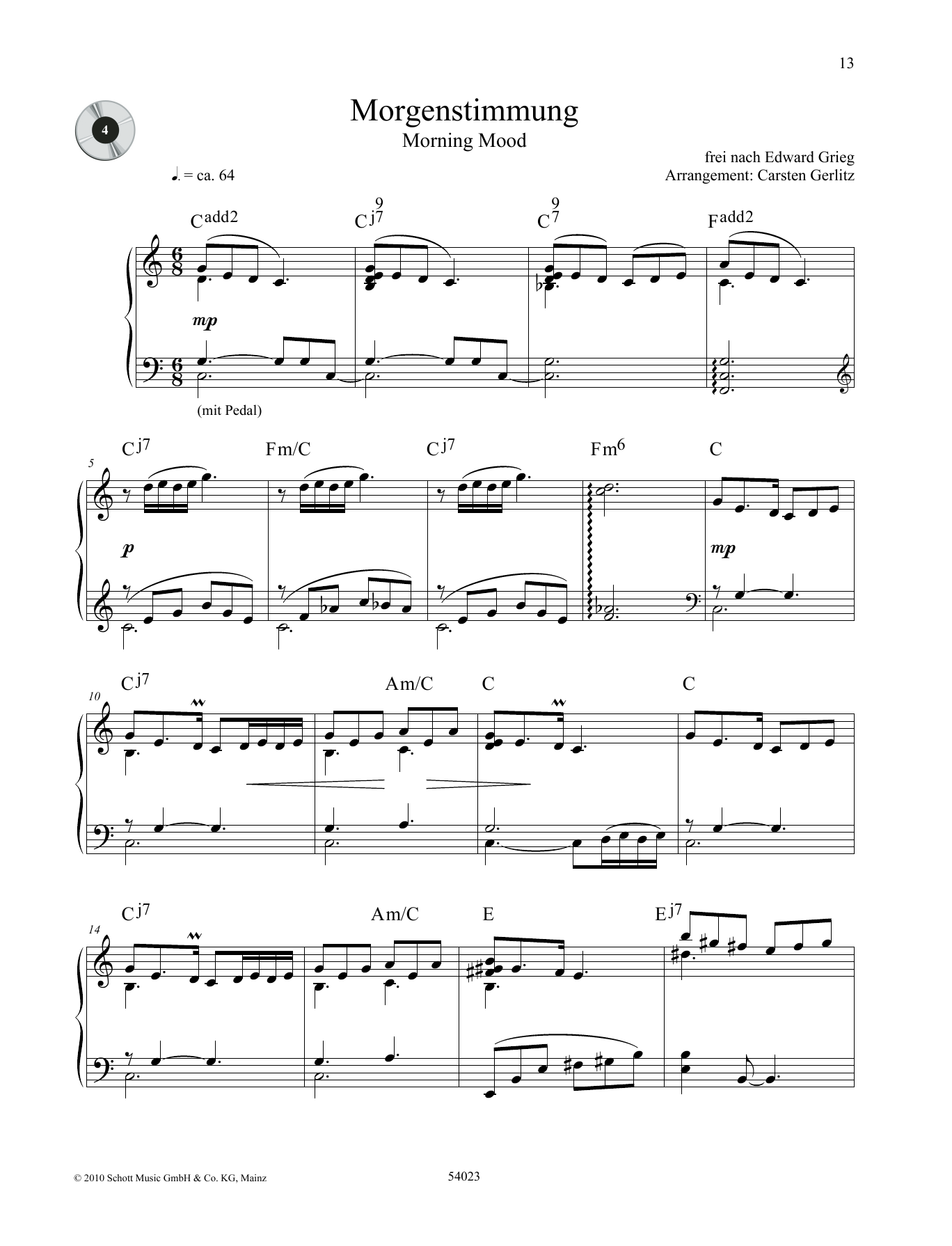 Edvard Grieg Morning Mood sheet music notes and chords arranged for Piano Solo