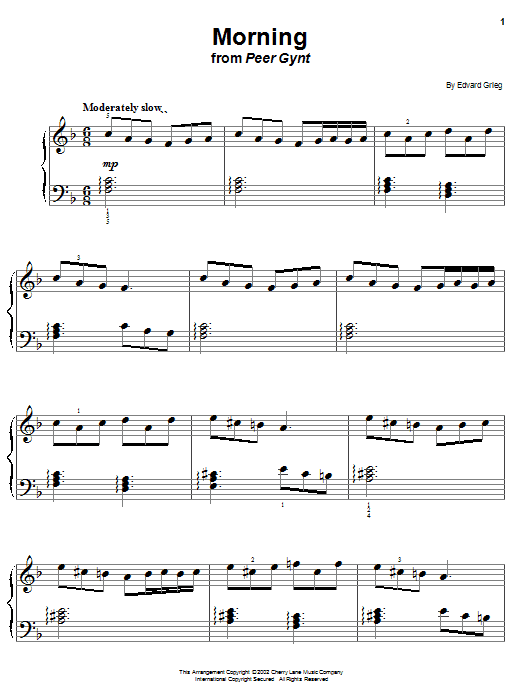 Edvard Grieg Morning sheet music notes and chords arranged for Trumpet Duet