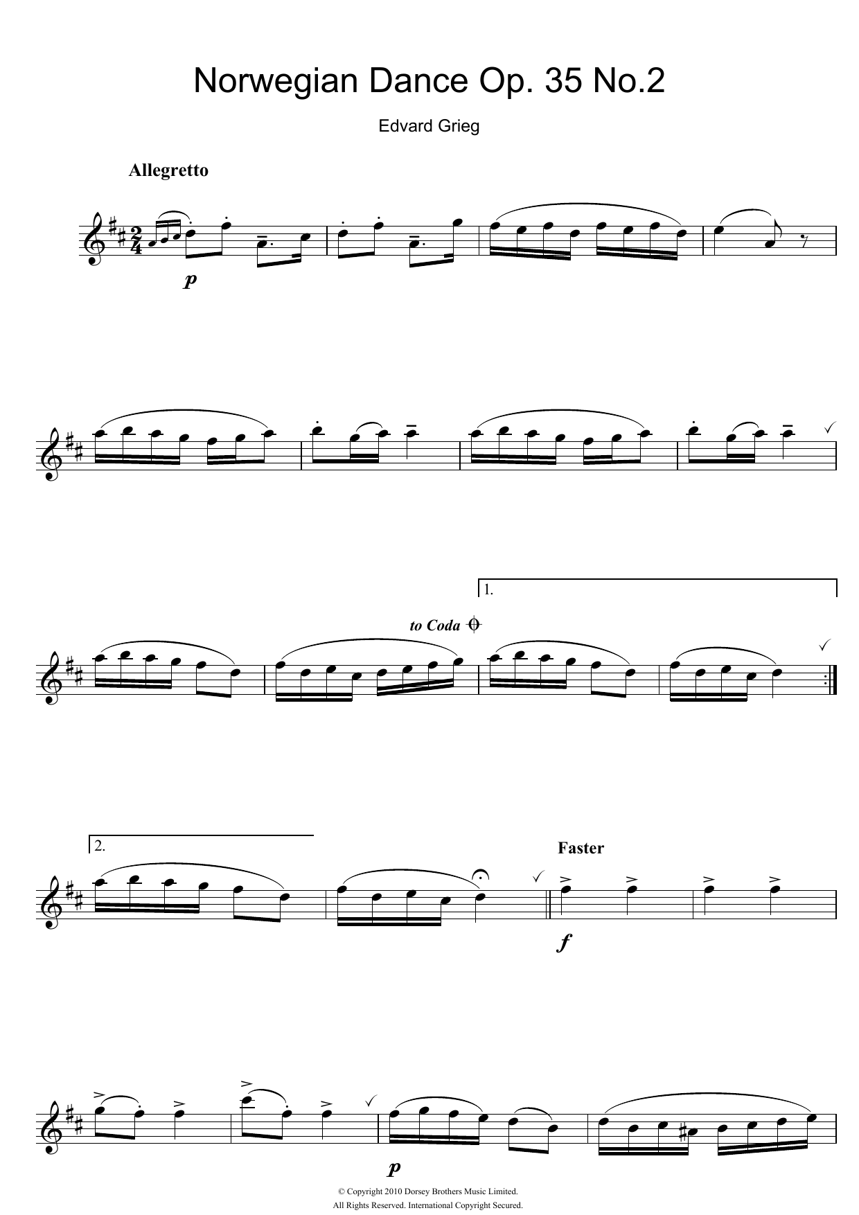 Edvard Grieg Norwegian Dance No. 2 Op. 35 sheet music notes and chords. Download Printable PDF.