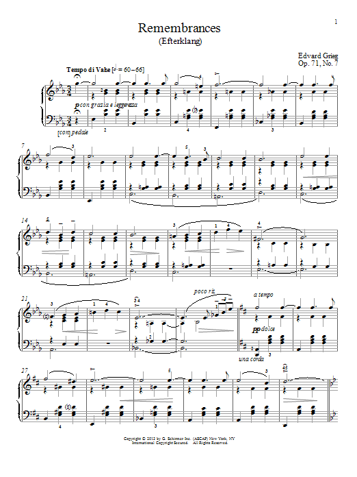 William Westney Remembrances (Efterklang), Op. 71, No. 7 sheet music notes and chords arranged for Piano Solo