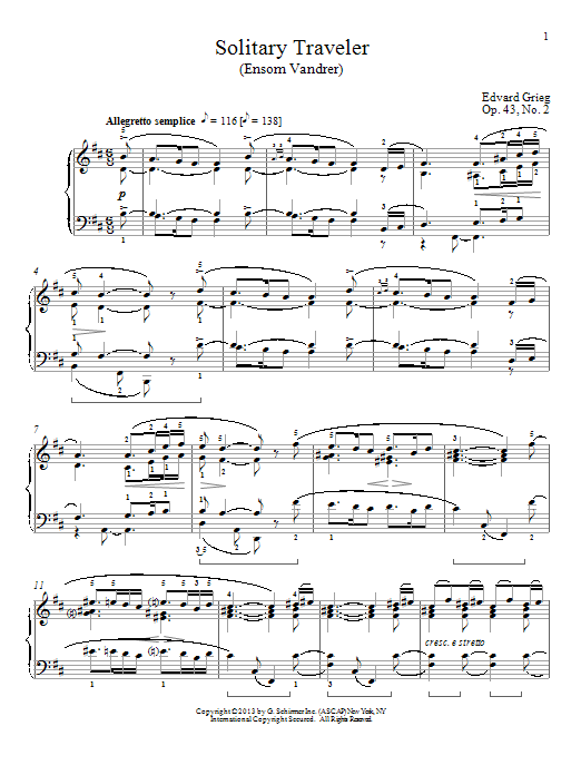 Learn to play William Westney Solitary Traveler (Ensom Vandrer), Op. 43, No. 2 sheet music for Piano Solo in minutes. Price: 7.8900$ William Westney Solitary Traveler (Ensom Vandrer), Op. 43, No. 2 sheet music notes and chords arranged for Piano Solo