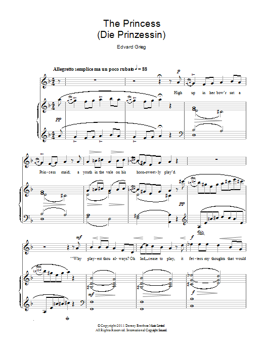 Learn to play Edvard Grieg The Princess (Die Prinzessin) sheet music for Piano & Vocal in minutes. Price: 6.9900$ Edvard Grieg The Princess (Die Prinzessin) sheet music notes and chords arranged for Piano & Vocal