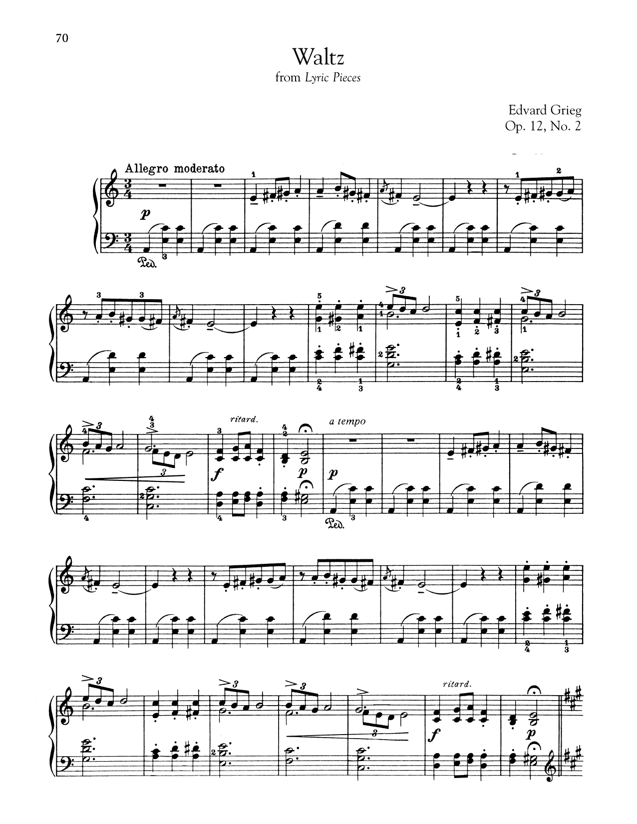 Edvard Grieg Waltz In A Minor, Op. 12, No. 2 sheet music notes and chords. Download Printable PDF.