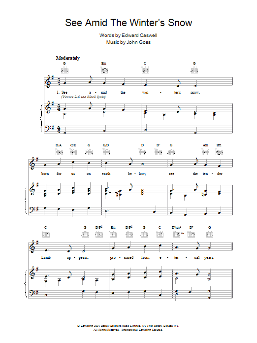 Edward Caswall See Amid The Winter's Snow sheet music notes and chords. Download Printable PDF.