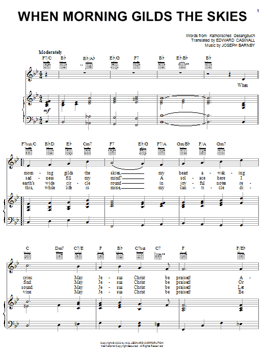 Joseph Barnby When Morning Gilds The Skies sheet music notes and chords arranged for Piano, Vocal & Guitar Chords (Right-Hand Melody)