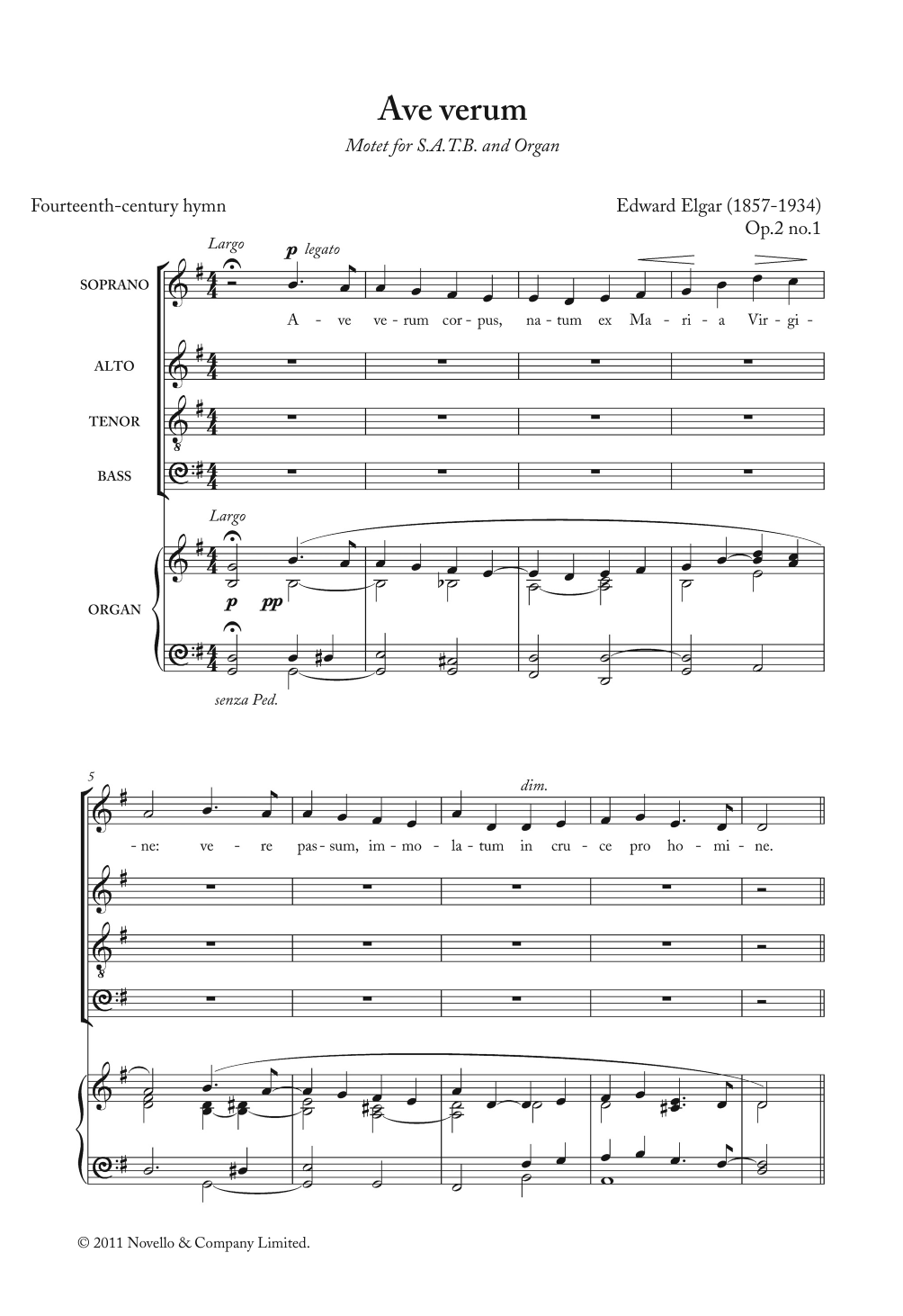 Edward Elgar Ave Verum Corpus Op. 2, No. 1 sheet music notes and chords. Download Printable PDF.