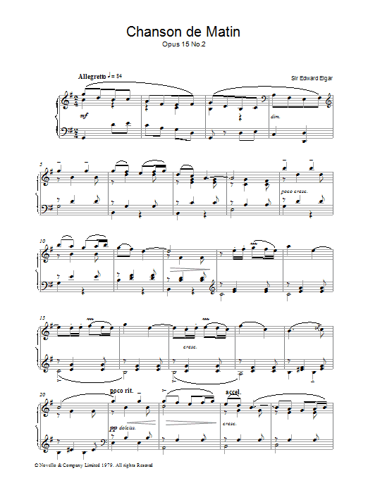 Edward Elgar Chanson De Matin Opus 15, No. 2 sheet music notes and chords. Download Printable PDF.