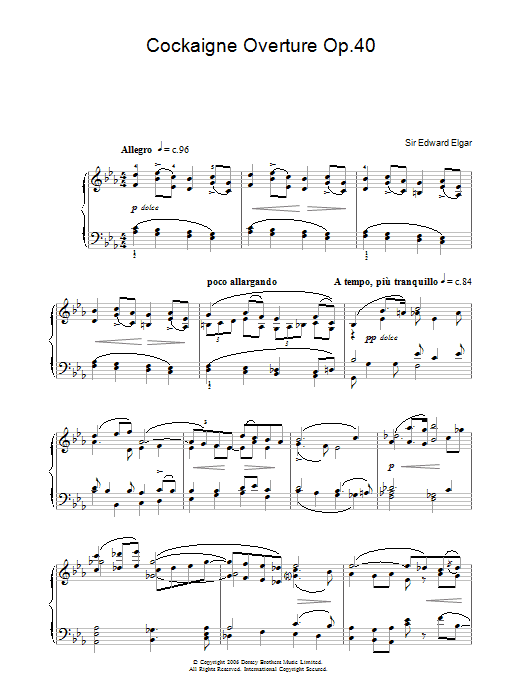 Learn to play Edward Elgar Cockaigne Overture Op.40 sheet music for Easy Piano in minutes. Price: 6.9900$ Edward Elgar Cockaigne Overture Op.40 sheet music notes and chords arranged for Easy Piano
