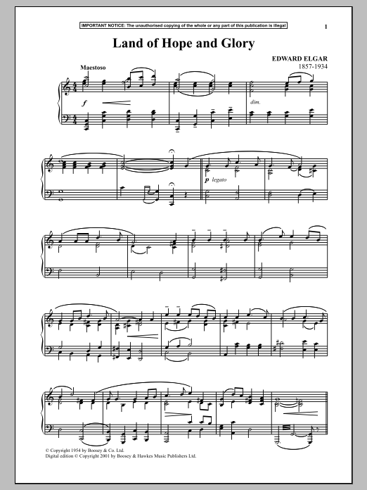 Learn to play Edward Elgar Land Of Hope And Glory (March No. 1 from Pomp And Circumstance) sheet music for Piano Solo in minutes. Price: 7.8900$ Edward Elgar Land Of Hope And Glory (March No. 1 from Pomp And Circumstance) sheet music notes and chords arranged for Piano Solo