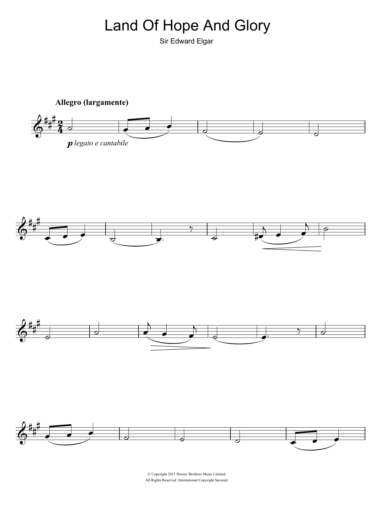 Edward Elgar Land Of Hope And Glory (Pomp And Circumstance March No 1) sheet music notes and chords. Download Printable PDF.