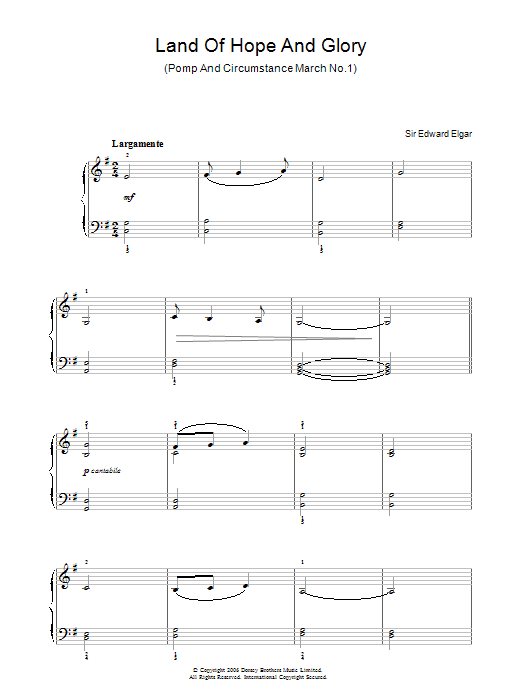 Edward Elgar Land Of Hope And Glory (Pomp And Circumstance, March No. 1) (English National Anthem) sheet music notes and chords. Download Printable PDF.