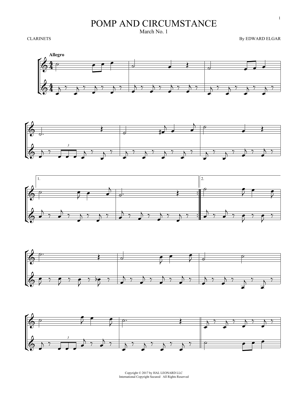 Edward Elgar Pomp And Circumstance, March No. 1 sheet music notes and chords arranged for Trumpet Duet