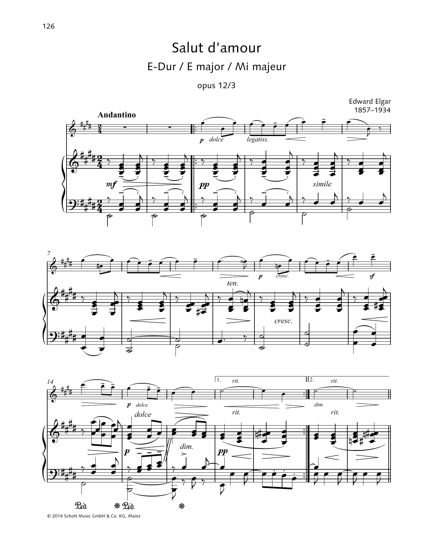 Learn to play Edward Elgar Salut d'amour E major sheet music for String Solo in minutes. Price: 4.4900$ Edward Elgar Salut d'amour E major sheet music notes and chords arranged for String Solo