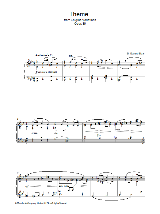 Learn to play Edward Elgar Theme from Enigma Variations, Op.36 sheet music for Piano Solo in minutes. Price: 7.8900$ Edward Elgar Theme from Enigma Variations, Op.36 sheet music notes and chords arranged for Piano Solo