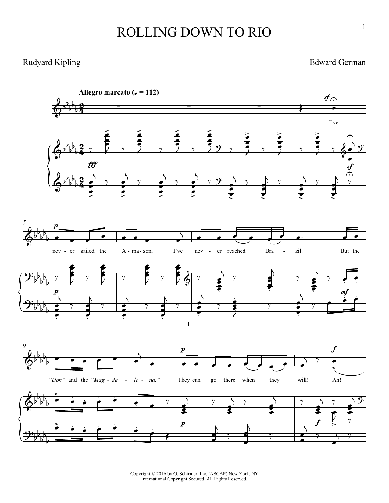 Edward German Rolling Down To Rio sheet music notes and chords. Download Printable PDF.