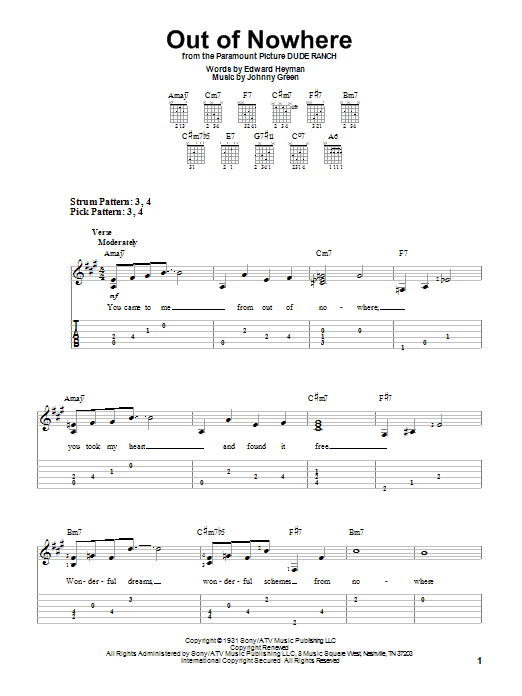 Edward Heyman Out Of Nowhere sheet music notes and chords. Download Printable PDF.