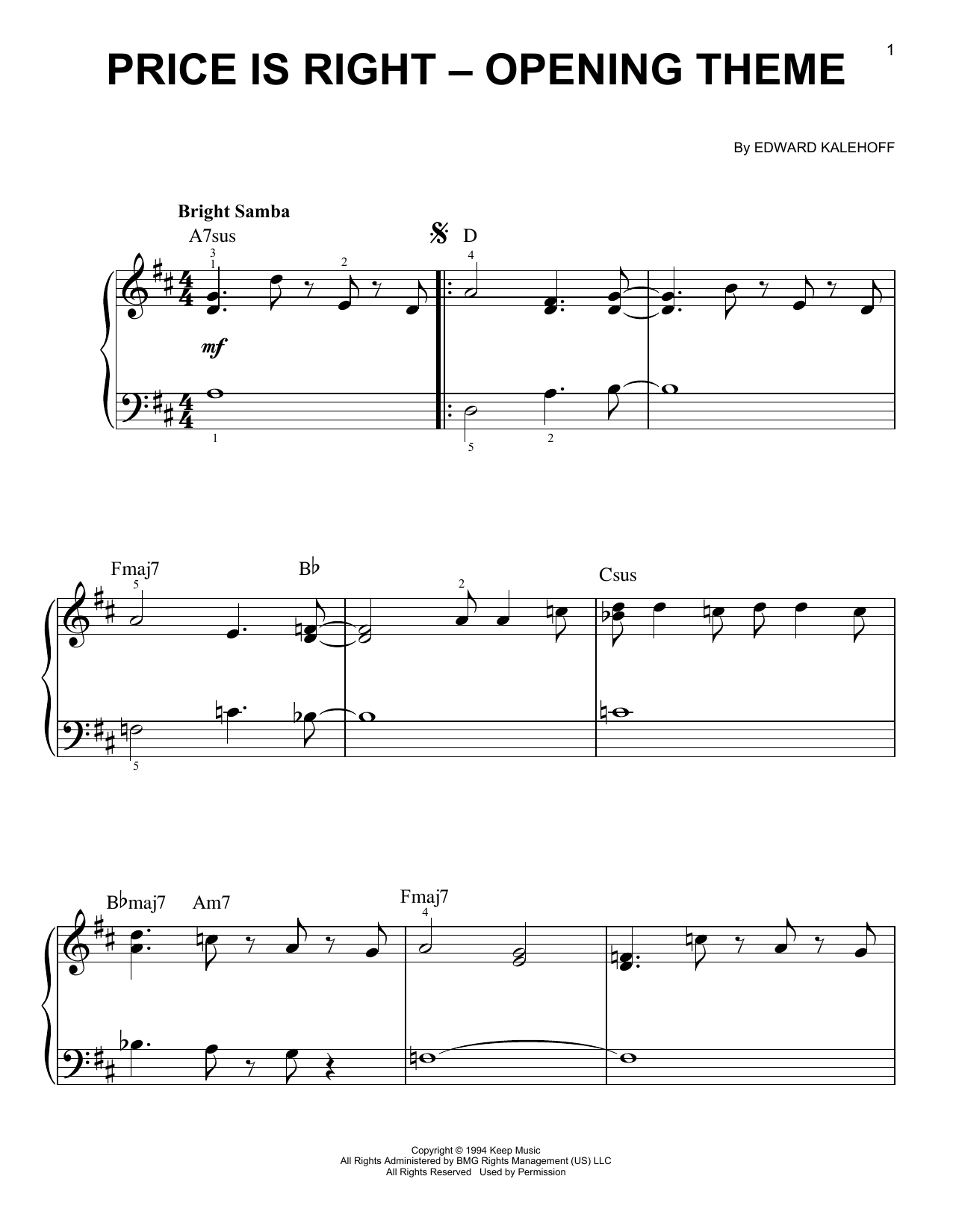 Edward Kalehoff Price Is Right - Opening Theme sheet music notes and chords. Download Printable PDF.