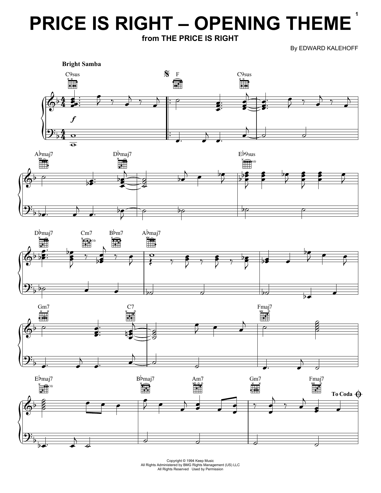 Learn to play Edward Kalehoff Price Is Right (Opening Theme) sheet music for Piano Solo in minutes. Price: 7.8900$ Edward Kalehoff Price Is Right (Opening Theme) sheet music notes and chords arranged for Piano Solo