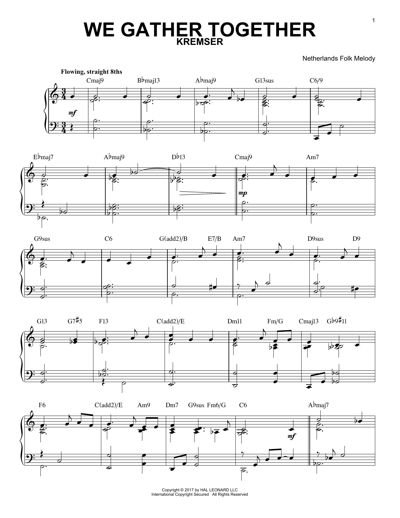 Edward Kremser We Gather Together [Jazz version] sheet music notes and chords. Download Printable PDF.