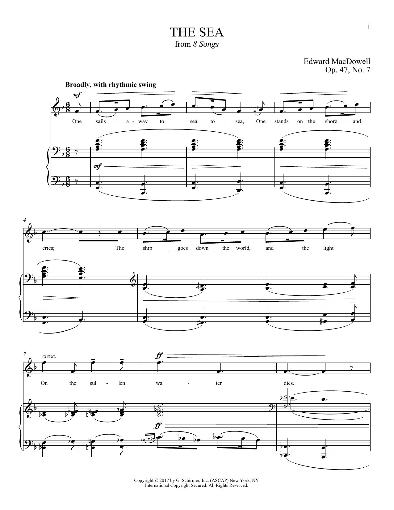 Edward MacDowell The Sea sheet music notes and chords arranged for Piano & Vocal