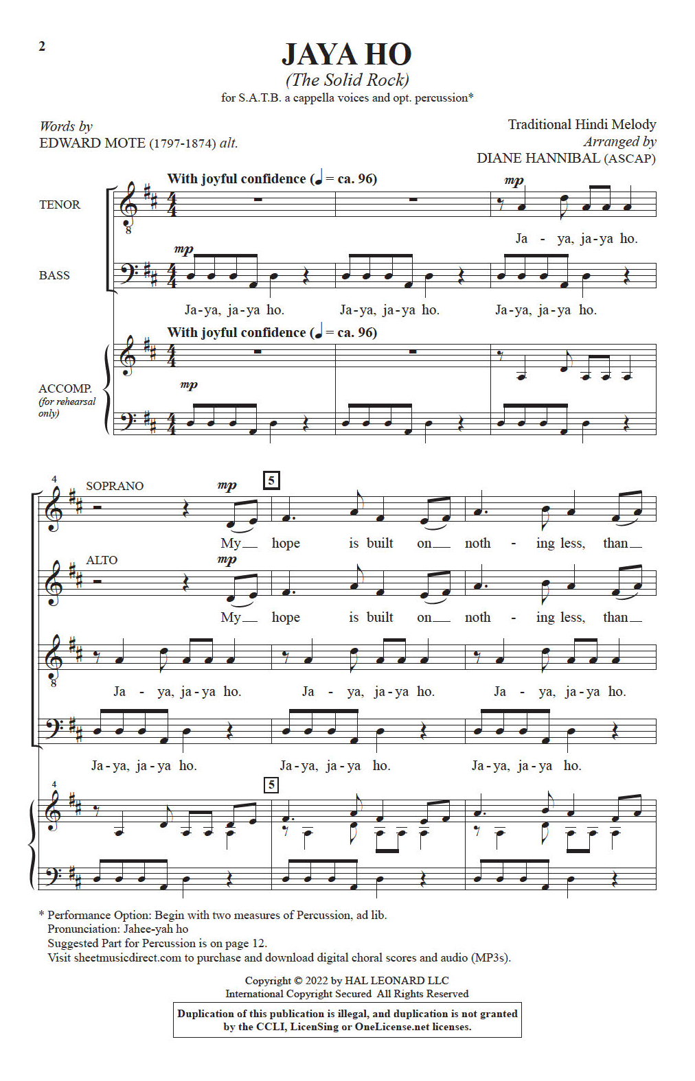 Learn to play Edward Mote Jaya Ho (The Solid Rock) (arr. Diane Hannibal) sheet music for SATB Choir in minutes. Price: 3.9900$ Edward Mote Jaya Ho (The Solid Rock) (arr. Diane Hannibal) sheet music notes and chords arranged for SATB Choir
