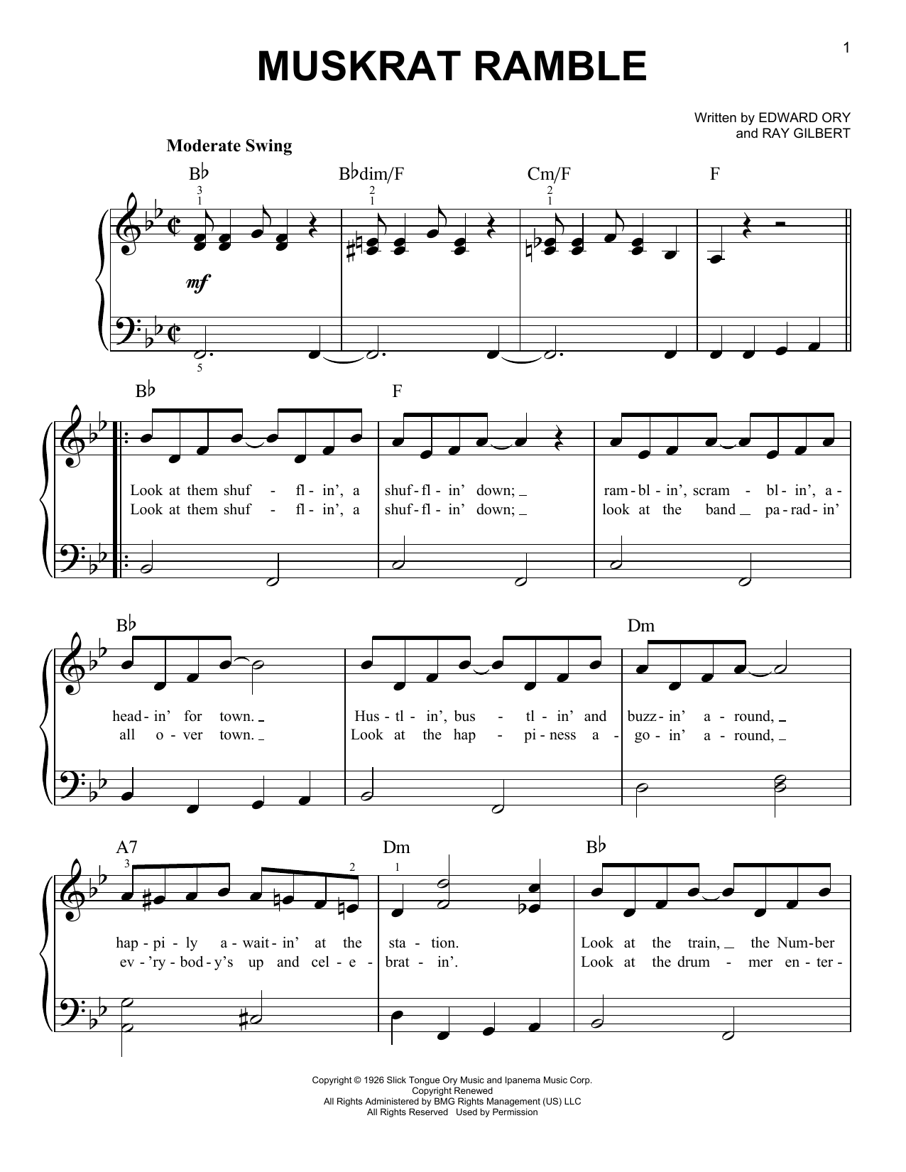 Edward Ory Muskrat Ramble sheet music notes and chords arranged for Easy Piano