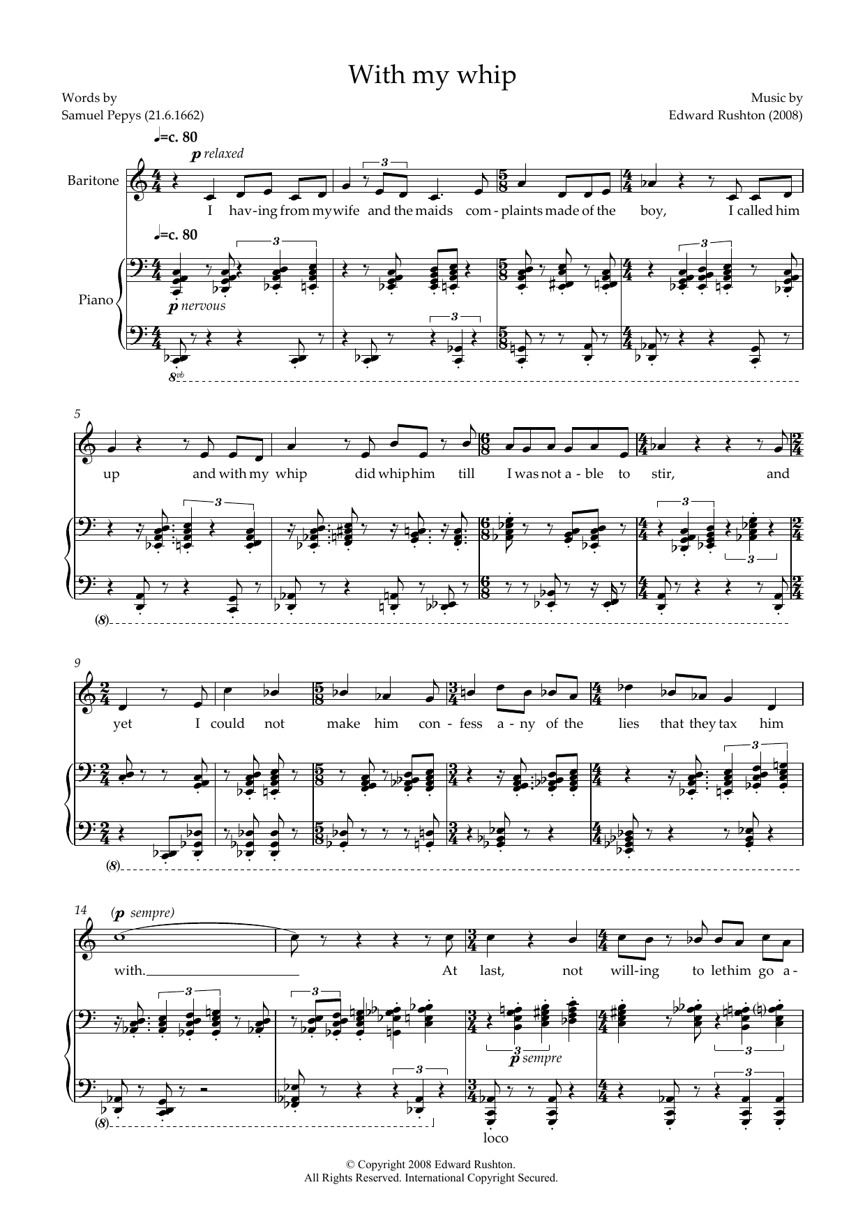 Learn to play Edward Rushton With my Whip (for baritone & piano) sheet music for Piano & Vocal in minutes. Price: 7.8900$ Edward Rushton With my Whip (for baritone & piano) sheet music notes and chords arranged for Piano & Vocal