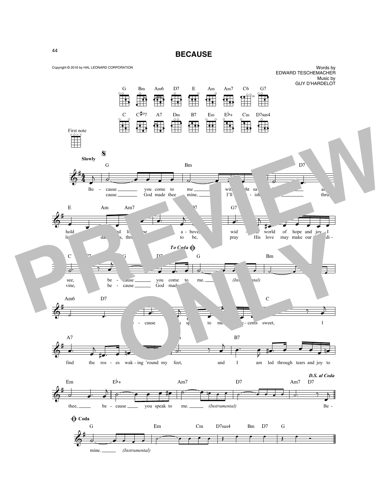 Edward Teschemacher Because sheet music notes and chords. Download Printable PDF.