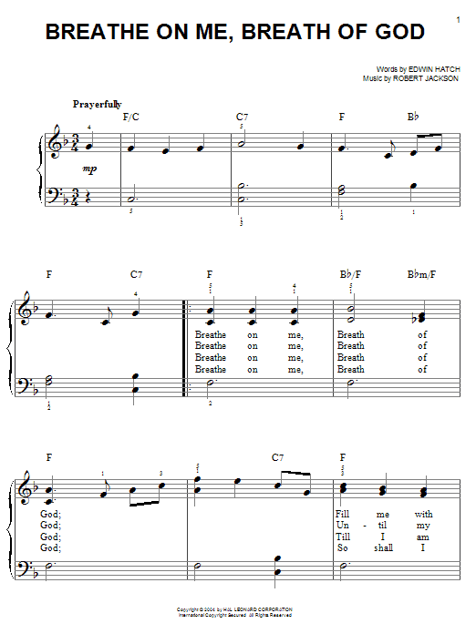 Edwin Hatch Breathe On Me, Breath Of God sheet music notes and chords. Download Printable PDF.