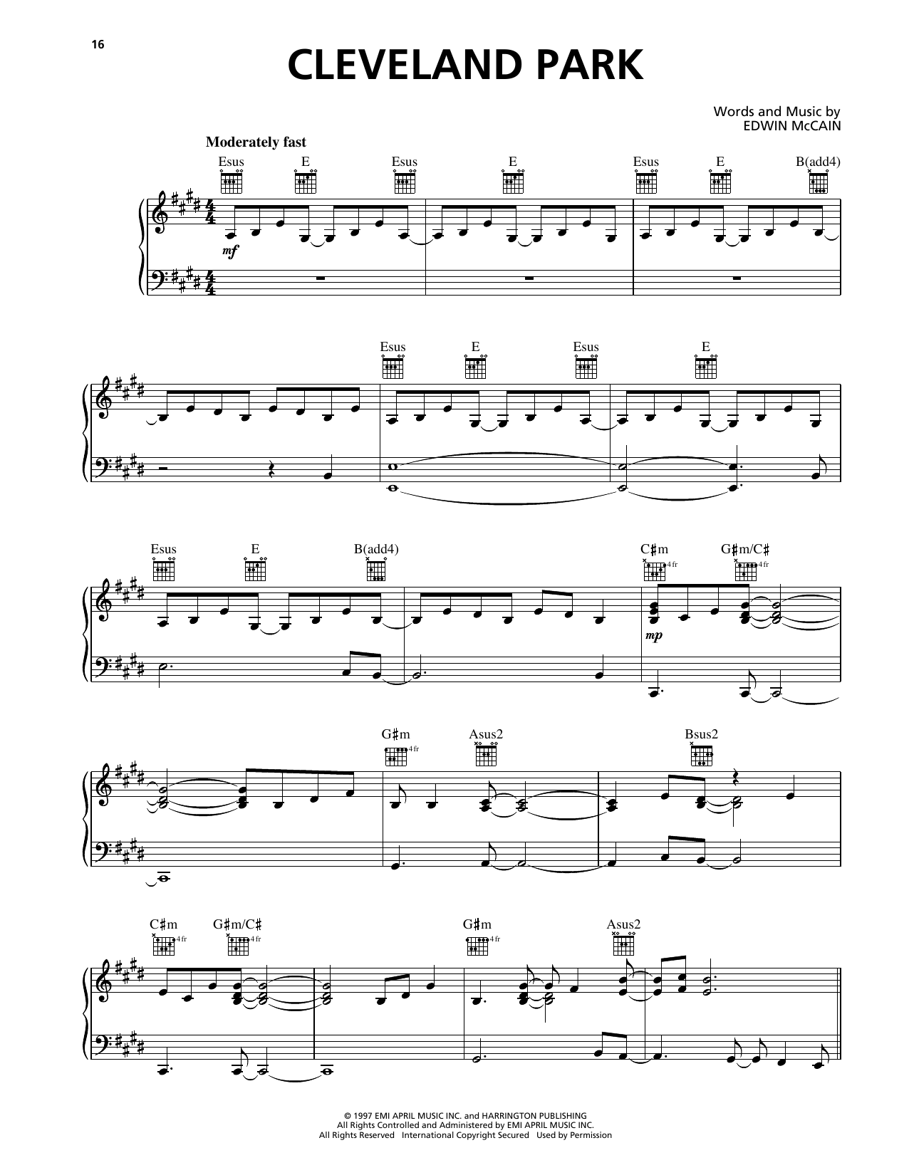 Learn to play Edwin McCain Cleveland Park sheet music for Piano, Vocal & Guitar Chords (Right-Hand Melody) in minutes. Price: 7.8900$ Edwin McCain Cleveland Park sheet music notes and chords arranged for Piano, Vocal & Guitar Chords (Right-Hand Melody)