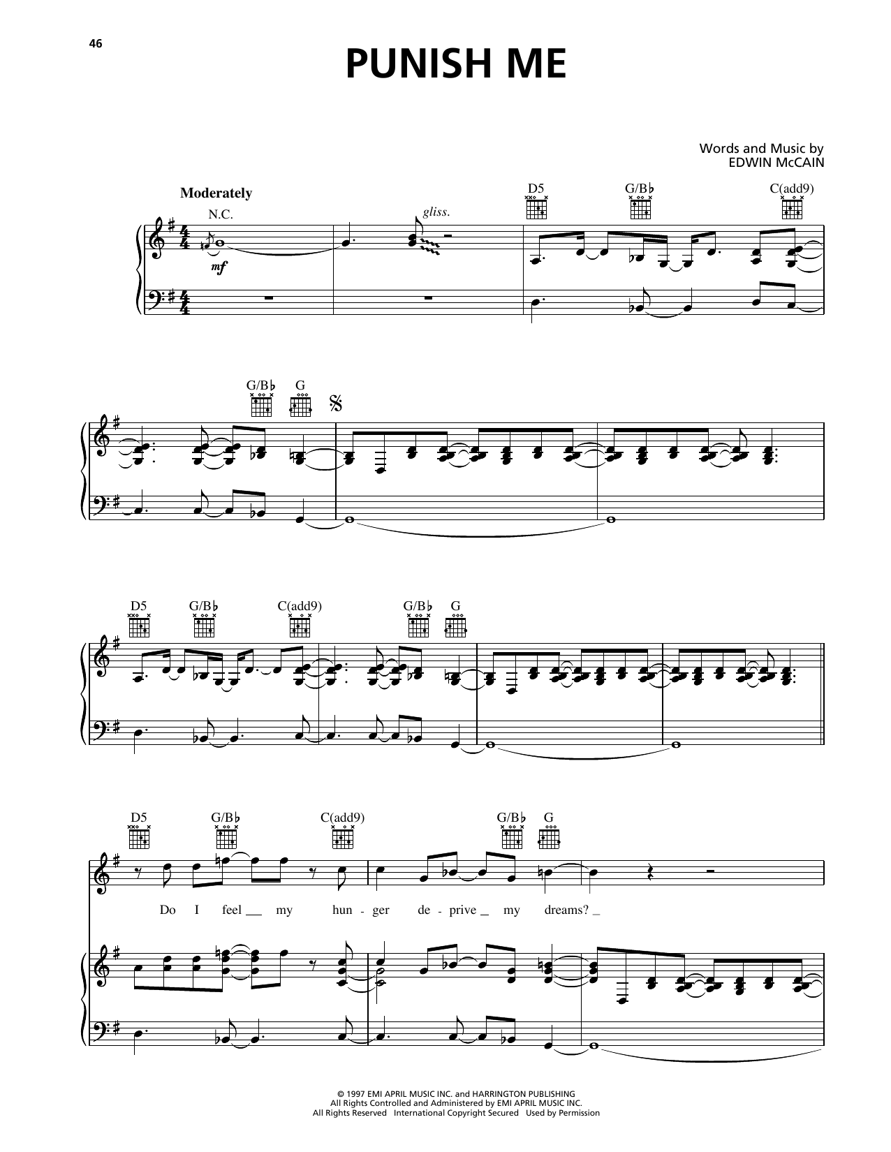 Learn to play Edwin McCain Punish Me sheet music for Piano, Vocal & Guitar Chords (Right-Hand Melody) in minutes. Price: 7.8900$ Edwin McCain Punish Me sheet music notes and chords arranged for Piano, Vocal & Guitar Chords (Right-Hand Melody)