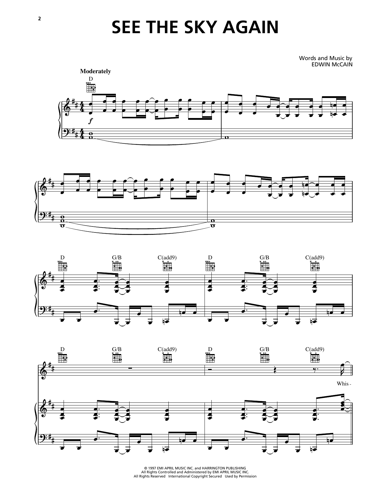 Learn to play Edwin McCain See The Sky Again sheet music for Piano, Vocal & Guitar Chords (Right-Hand Melody) in minutes. Price: 7.8900$ Edwin McCain See The Sky Again sheet music notes and chords arranged for Piano, Vocal & Guitar Chords (Right-Hand Melody)