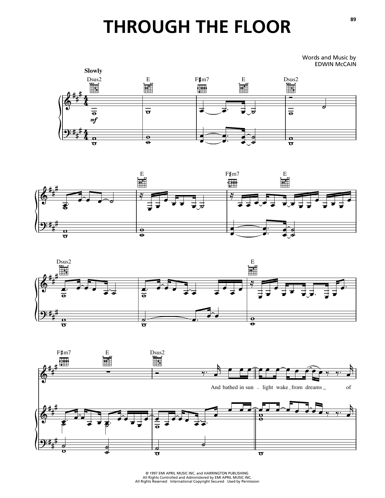 Learn to play Edwin McCain Through The Floor sheet music for Piano, Vocal & Guitar Chords (Right-Hand Melody) in minutes. Price: 7.8900$ Edwin McCain Through The Floor sheet music notes and chords arranged for Piano, Vocal & Guitar Chords (Right-Hand Melody)