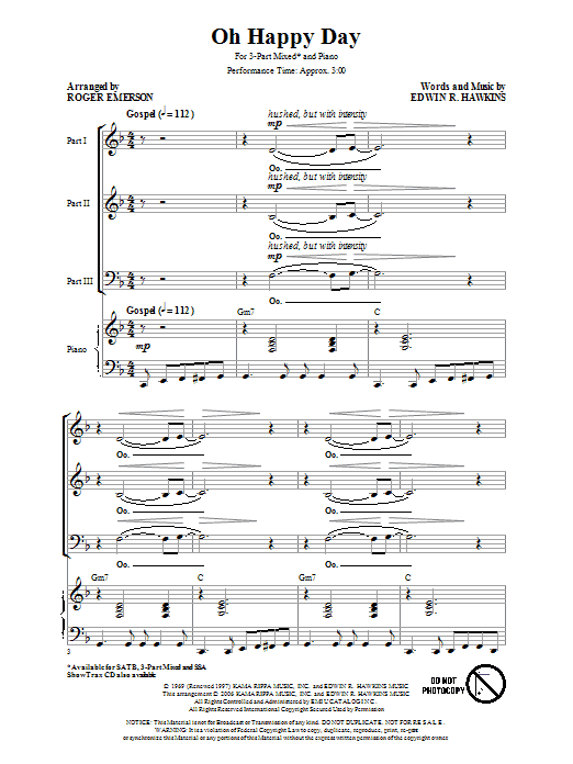 Edwin R. Hawkins Oh Happy Day (arr. Roger Emerson) sheet music notes and chords. Download Printable PDF.