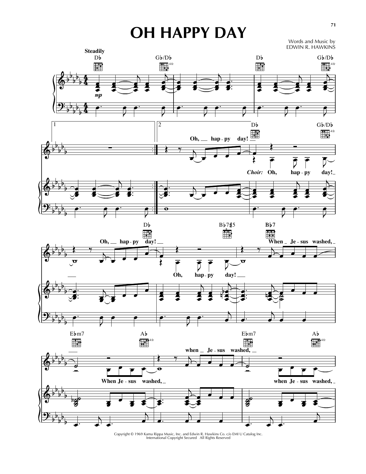 Edwin R. Hawkins Oh Happy Day sheet music notes and chords arranged for Piano, Vocal & Guitar Chords (Right-Hand Melody)